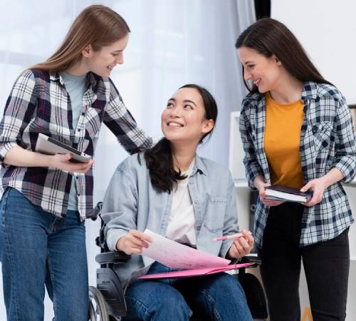 Support workers offering disability support service and assistance with studies